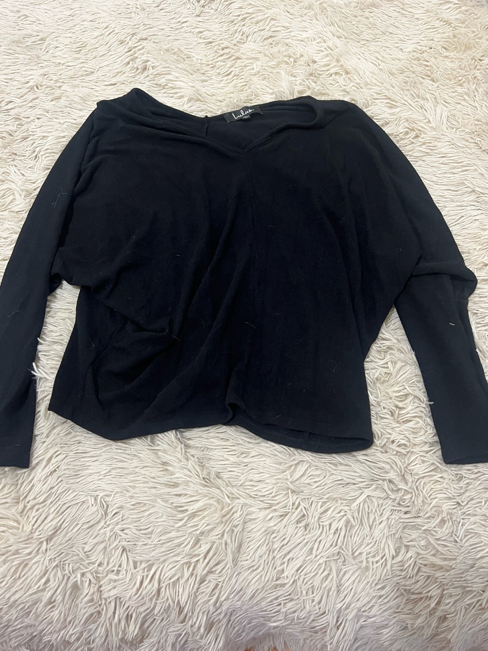 Lulu's Black V-Neck Long Sleeve Top